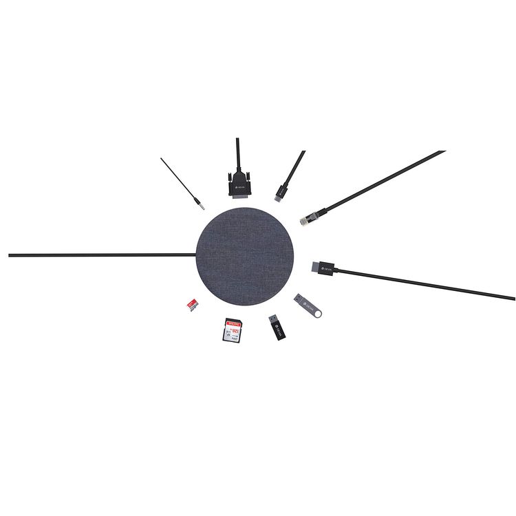 Devia UFO 10 in 1 USB-C HUB Wireless Charger (Type-C/USB3.3*3/HDMI/RJ45/SD/TF/Audio/VGA) - Waterproof Surface - Wireless Fast Charging Hub - Multi-port Extended Connection - Gray