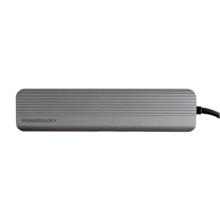 Powerology 6-in-1 Slim USB-C Hub with 4K Ultra HD HDMI, 100W PD, v3.2 10Gbps Super Speed USB-C Data, 2 x v3.2 10Gbps Super Speed USB-C Data, 4K UHD @ 60Hz HDMI, Supports v3.0 MicroSD, Fast Data & Charge - Gray