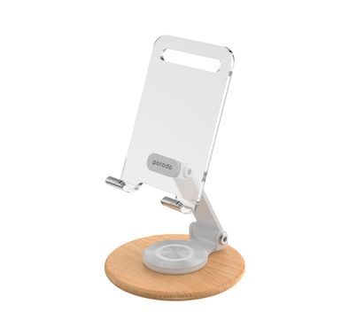 Porodo Transparent Mobile and Tablet Stand with Rotating Arm  - White