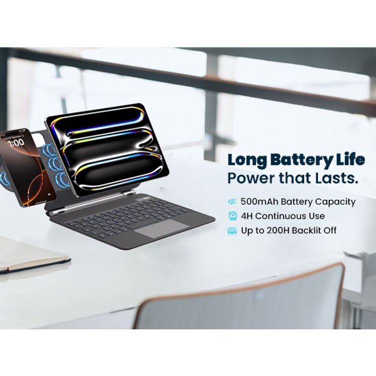 Powerology Dynaboard Wireless Keyboard Case for iPad 10th, MagSafe Phone Holder, Touch Pad, Multimedia Keys, 500mAh Battery Capacity, 8 Days Working Time, 2.5 Hours Charging Time, Easy Pencil Access, Bluetooth Version 5.1, 10m Transmission Range, Snap-On Attachment - Black