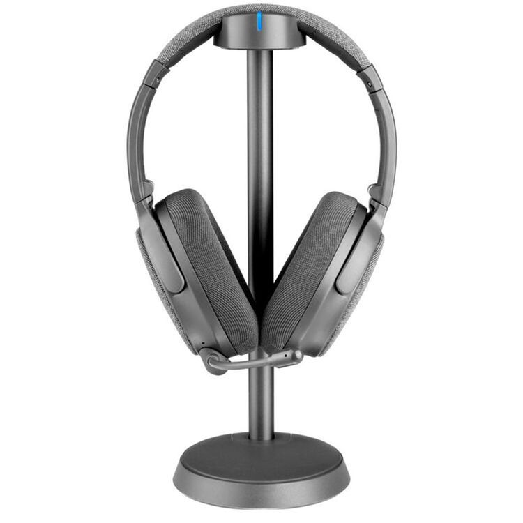 سماعات Buddyphones Onanoff Fokus+ ANC مع حامل شحن لاسلكي، عمر بطارية يصل إلى 50 ساعة، إصدار بلوتوث 5.2، كابل صوت بطول 1.2 متر مع مقبس 3.5 ملم، كابل شحن USB-C إلى USB-C بطول 1.5 متر، محرك ديناميكي 40 ملم، ميكروفون بوم قابل للفصل - اللون الرمادي الغامق.