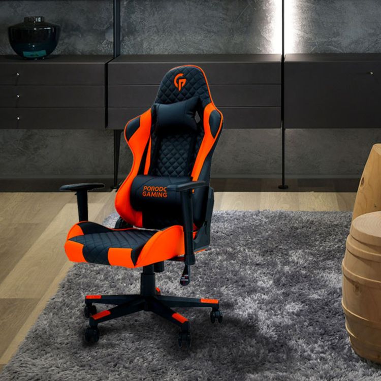 Porodo Professional Gaming Chair Adjustable Backrest & Armrest with cushion - Black / Orange