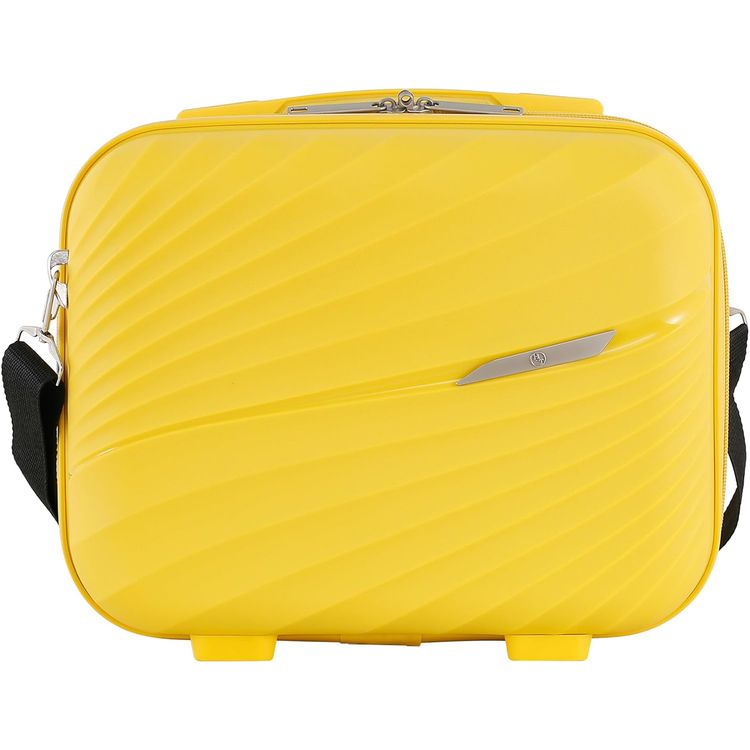 H.T Luggage Bag, Hard Case Polypropylene (PP) Material, Expandable, Telescopic Handle, Scratch Resistant, TSA Lock, Vanity Case Size - Yellow