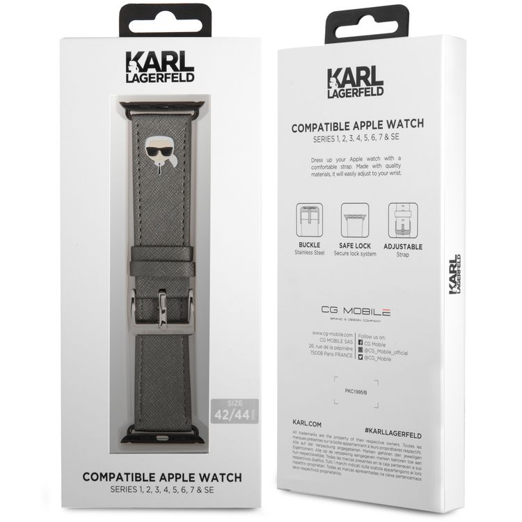 Karl Lagerfeld Strap PU Saffiano Karl Head Logo For Apple Watch 42/44MM - silver
