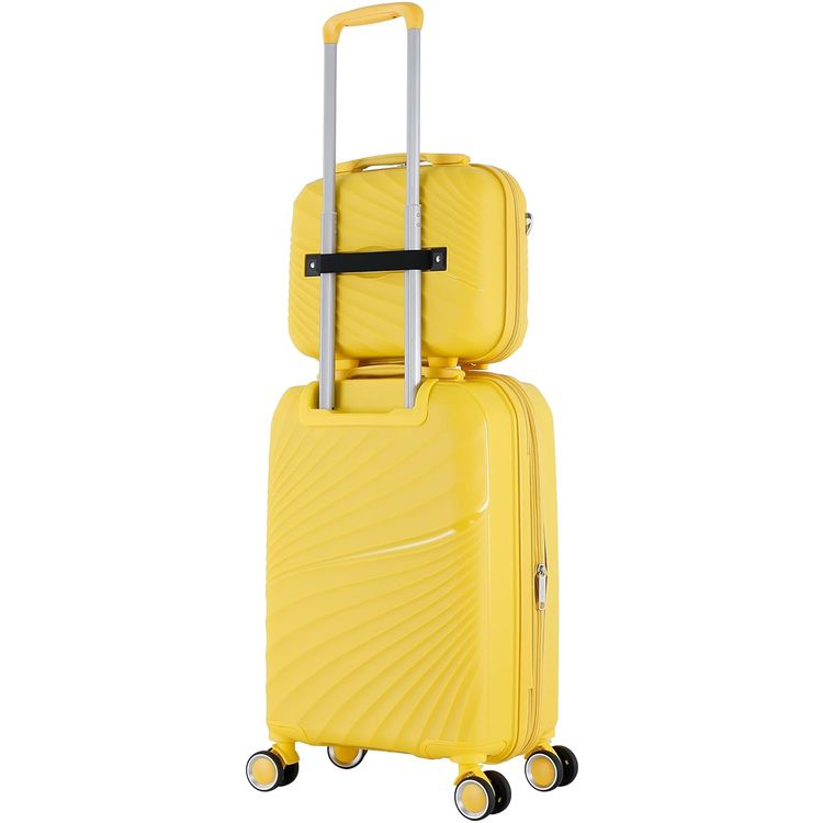 H.T Luggage Bag, Hard Case Polypropylene (PP) Material, Expandable, Telescopic Handle, Scratch Resistant, TSA Lock, Vanity Case Size - Yellow