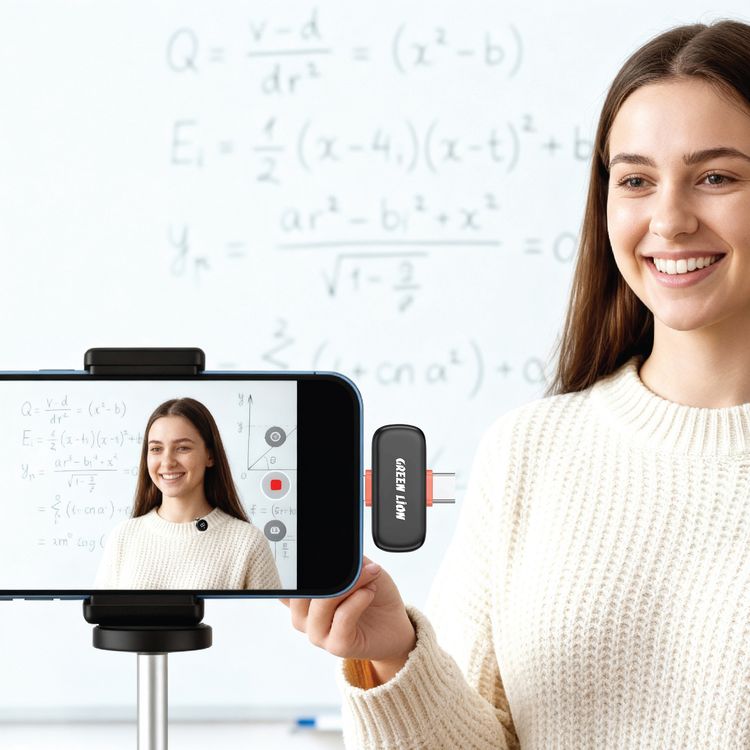 Green Lion GM-91X Lavalier Microphone with 15 Hours Play Time, Digital Display, Noise Reduction, Compatible with USB-C & Lightning Devices, Reverb Mode, Auto Pairing, Ultra-Low Latency, 20m Wireless Freedom, USB-C Charging Port, 360° Omnidirectional, Magnetic Clip-On - Black