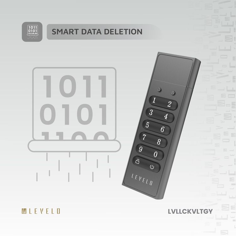 Levelo Lockvault Digital 128GB Encrypted USB Flash Drive with USB-A 3.1 Gen 1 Connector, 160MB/s Reading Speed, 120MB/s Writing Speed, AES256 Encryption Method - Gray