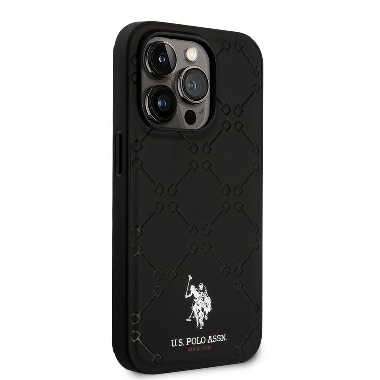 U.S.Polo Assn. PU Leather HS Pattern Case for iPhone 15 Series - Black - iPhone 15 Pro Max