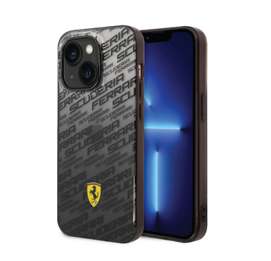 Ferrari Gradient PC/TPU Case with Allover Scuderia & Dyed Bumper iPhone 14 Plus Compatibility - Black