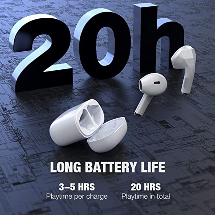 Wireless Earbuds, Otium Bluetooth 5.0 Earbuds with Deep Bass Hi-Fi Stereo and Super Mini Charging Case 20H Playtime IPX6 Waterproof Half in-Ear Headsets with Built-in Mic - White