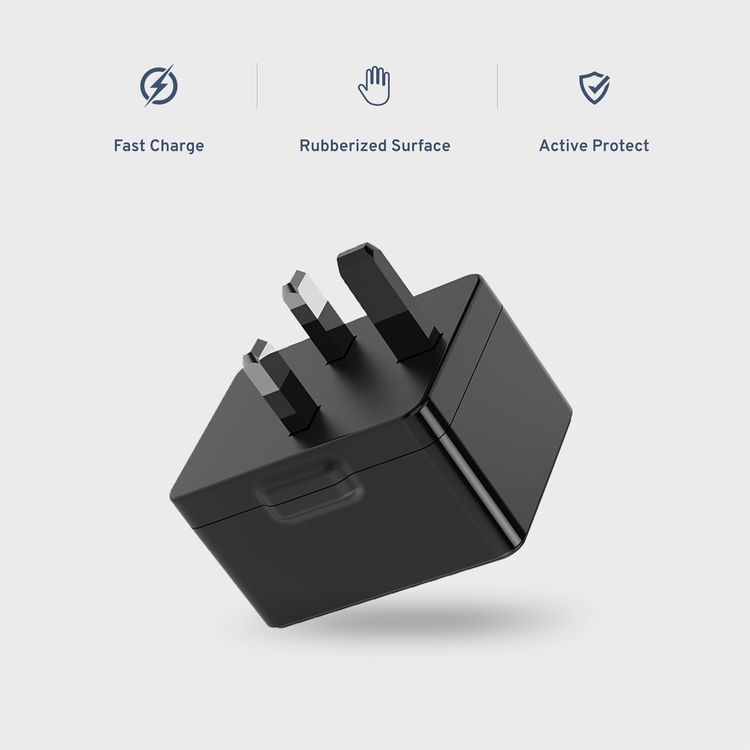 Powerology Ultra-Quick PD Charger with USB-A to USB-C Cable, Simultaneous Charging, 36W Total Output, UK 3-Pin Plug, 0%-60% Charge in 35 Minutes, Fast Charging Support, PowerDash 3.0 - Black