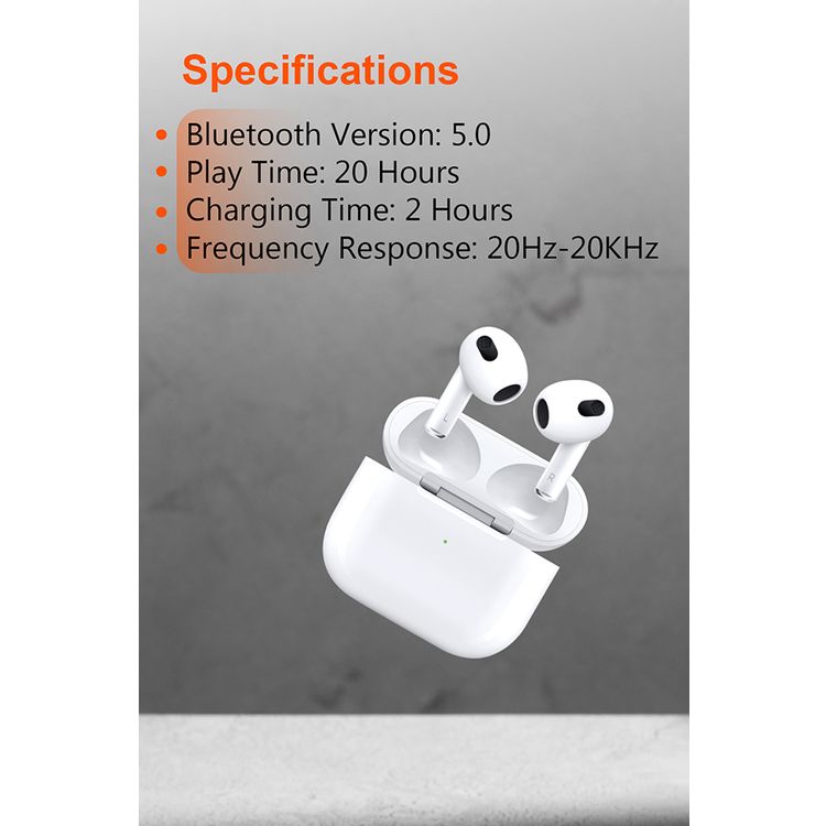 Porodo Blue Deep Bass Wireless Earbuds 3, 20 Hours Working Time, Type-C Charging Port, Environmental Noise Cancellation, Independent Earbuds, Touch Control - White