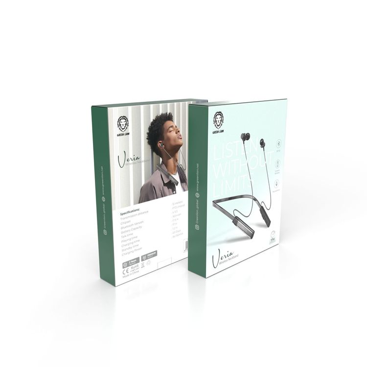 Green Lion Veria Wireless Neckband Earphones with Control Buttons, Up to 17 Hours Play Time & Up to 17.5 Hours Talk Time, 65 Days Standby, FTD Chipset, Built-in Microphone, 12m Transmission Range - Black