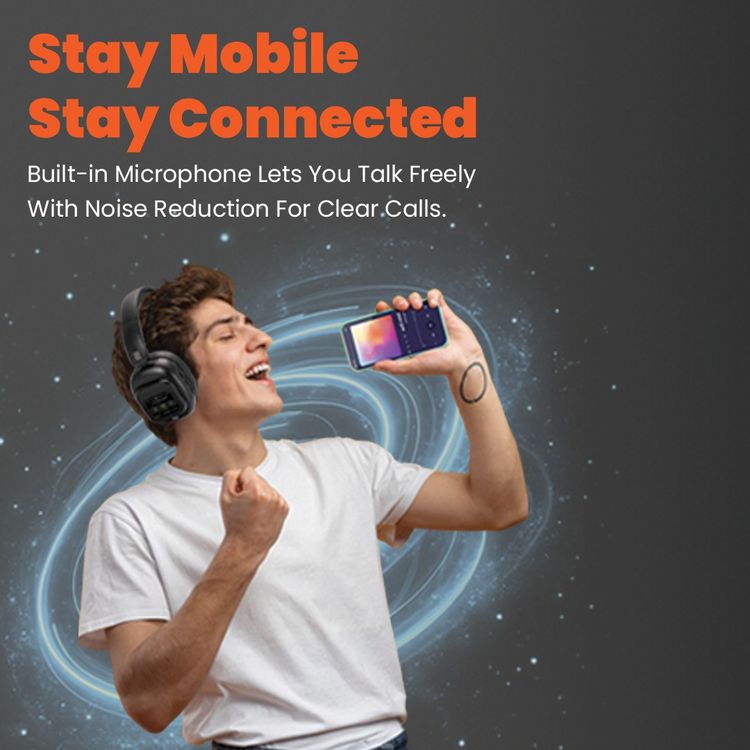 Porodo Soundtec Touchwave ANC Headphones with Detachable Touch Screen, 300mAh Battery Capacity, USB-C Charging Port, 2 Hours Charging Time, Bluetooth Version 5.4, 10m Transmission Range, Up to 29 Hours Play Time, Built-in Microphone, Immersive Audio, Compact Foldable Design - Black