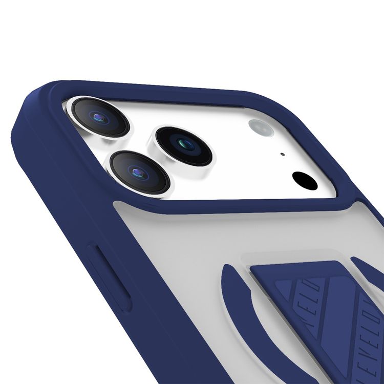 غطاء Levelo Morphix Clara GripStand MagSafe لجهاز iPhone 17 Pro Max، مع حواف مرتفعة للكاميرا والشاشة، مغناطيس قوي، جسم مقاوم للصدمات وذات تشطيب غير لامع، حامل D-Ring مرن، مضاد لبصمات الأصابع - لون أزرق منتصف الليل.