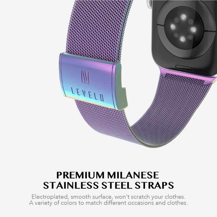 Levelo Double Milanese Watch Strap for Apple Watch 38/40/41mm, Stainless Steel Material, Double-lock Folding Buckle, Adjustable Strap, Easy Installation - Iridescent