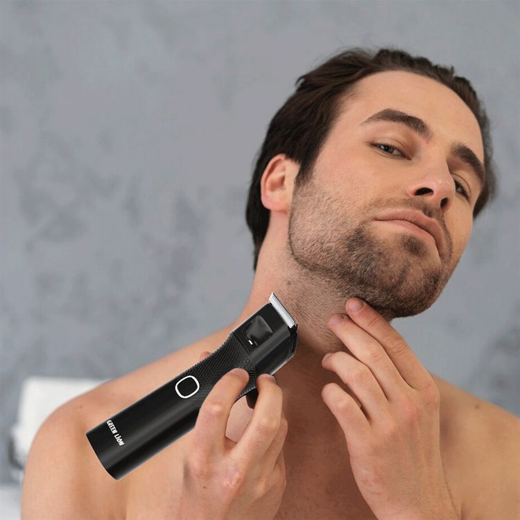 Green Lion 3-in-1 Body Trimmer with 3 Detachable Heads, 120 Minutes Working Time, 7000RPM Motor Speed, IPX7 Waterproof, Built-in LED Light, Stainless Steel Blades - Black