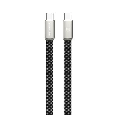 كابل Green Lion Ultra-Thin Braided USB-C إلى USB-C مع عمر افتراضي يصل إلى 10000 انحناءة، متوافق مع أجهزة اللابتوب، بطول 1 متر، موصل بغطاء من سبيكة الزنك، كابل مضفر مسطح، خاصية الشحن والمزامنة، سرعة نقل بيانات تصل إلى 480 ميجابت في الثانية، تيار الكابل 100W 20V/5A، بشريحة ذكية E-Marker - باللون الأسود.
