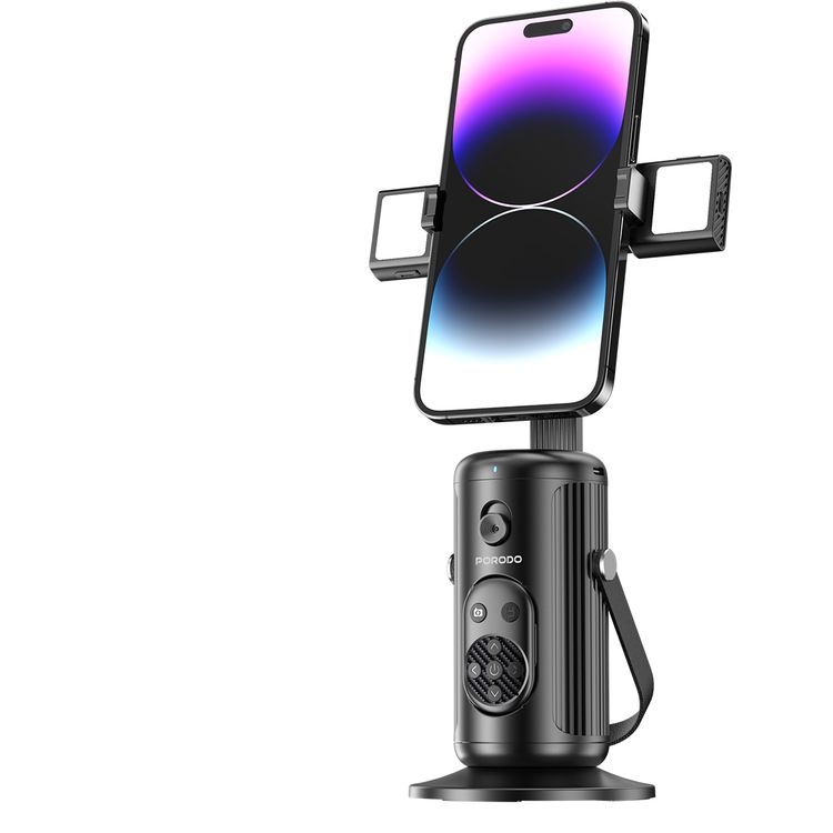 Porodo Face Tracking Smart Mount with Wireless Shutter, Detachable Fill Light, Gesture Control, Lightweight Design, 1800 mAh Battery - Black