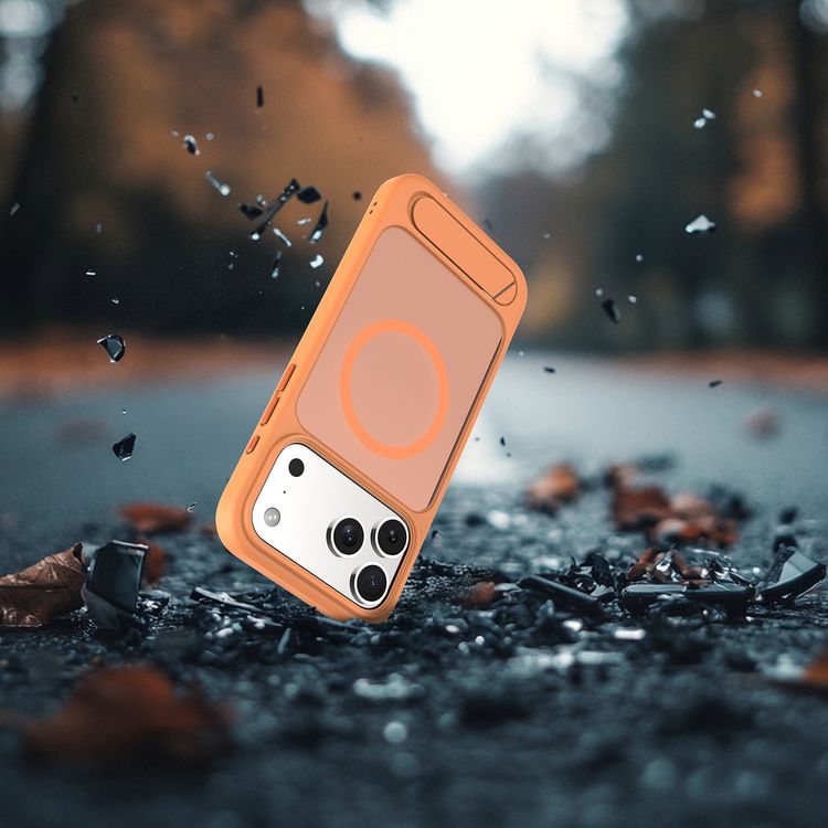 Levelo Matteo Hybrid Kickstand Case with Matte Design for iPhone 17 Pro, Anti-Fingerprint Coating, Impact-Resistant Corners, Raised Bezels for Camera & Screen, MagSafe Compatible, Shock-Resistant Bumper, Drop-Tested - Orange