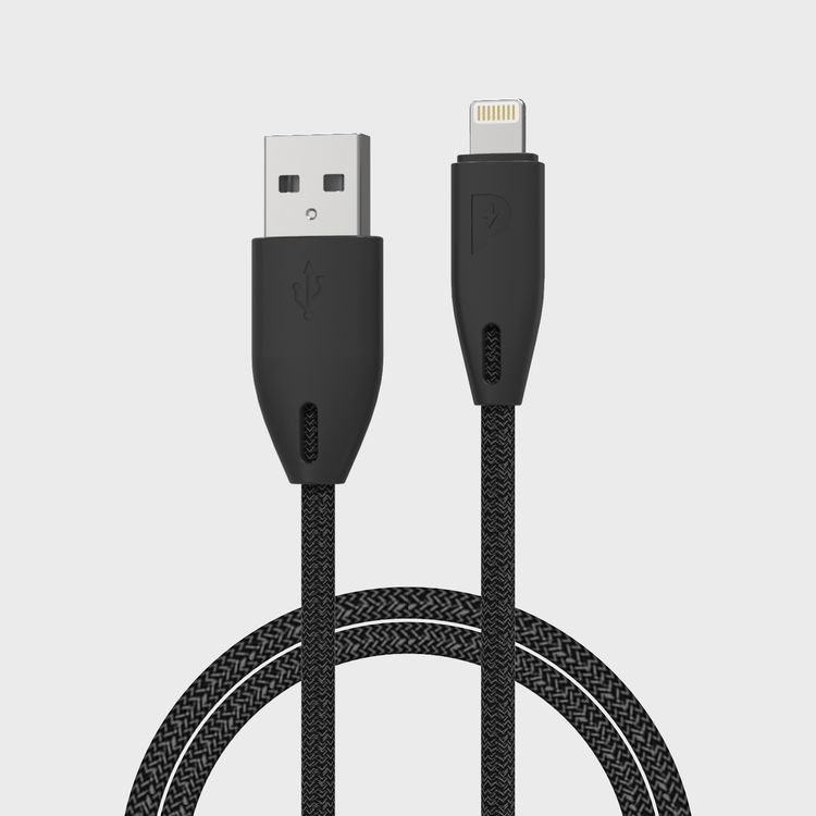  Powerology Braided USB-A to Lightning Cable - 1.2 meter / 4 feet - Black - 1.2M