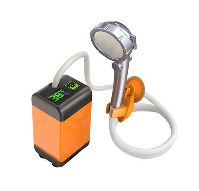 Porodo Lifestyle Portable Shower with Thermometer, Temperature Display, Compact Design, Lightweight, 2m Shower Hose - Orange