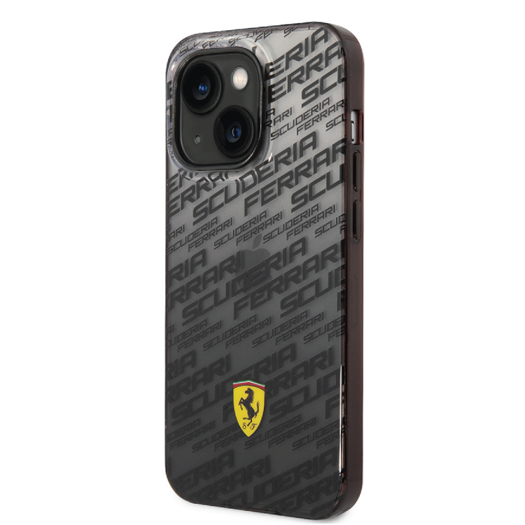 Ferrari Gradient PC/TPU Case with Allover Scuderia & Dyed Bumper iPhone 14 Compatibility - Black
