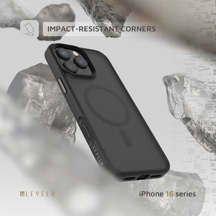 Levelo MagSafe Matte Solo Case for iPhone 16 Pro Max with Impact-Resistant Corners, 3H Scratch Resistance, Matte TPU Bumper, Lightweight & Hybrid Design - Black