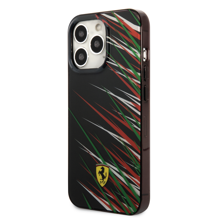 Ferrari PC/TPU Case with Double Layer Grass Print iPhone 14 Pro Compatibility - Black