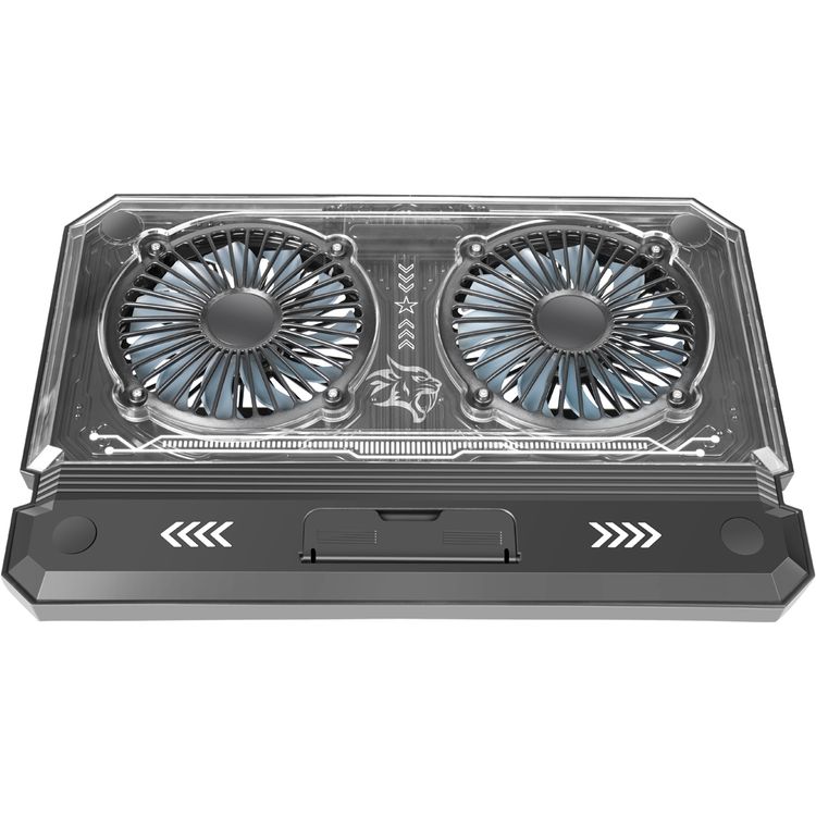 Porodo Gaming Crystal Shell Laptop Cooling Pad with Phone Holder, ABS, Metal & PC Material, 2 Fans, USB-A & USB-C Ports, 10-17" Devices Compatible, Anti-Slip Base, Ergonomic Design, Plug & Play - Black 