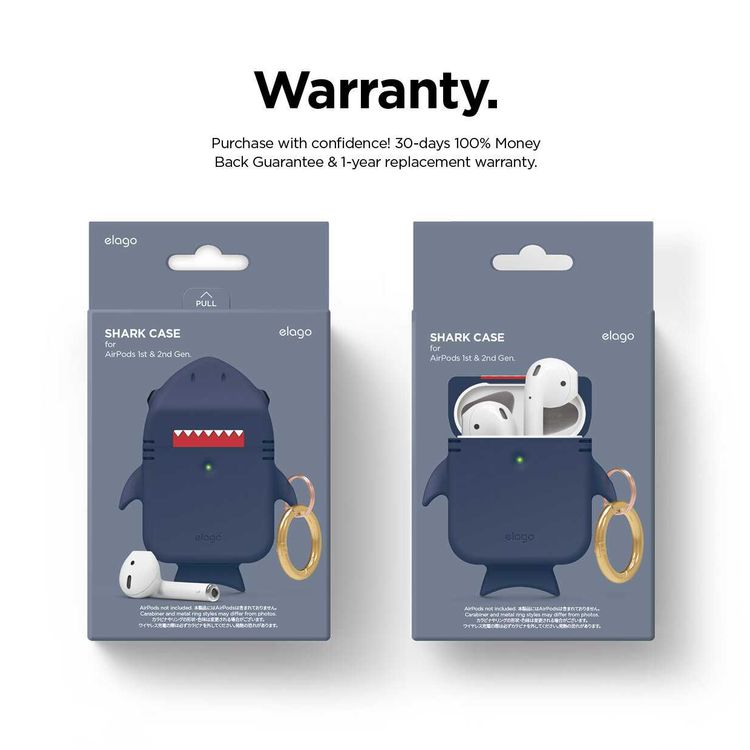 Elago Shark Case Compatible for Apple Airpods, Protect with Style, Durable Premium Silicone, Special Anti-Slip Coating in Cap, Lightweight, Bring It Anywhere w/ You - Jean Indigo