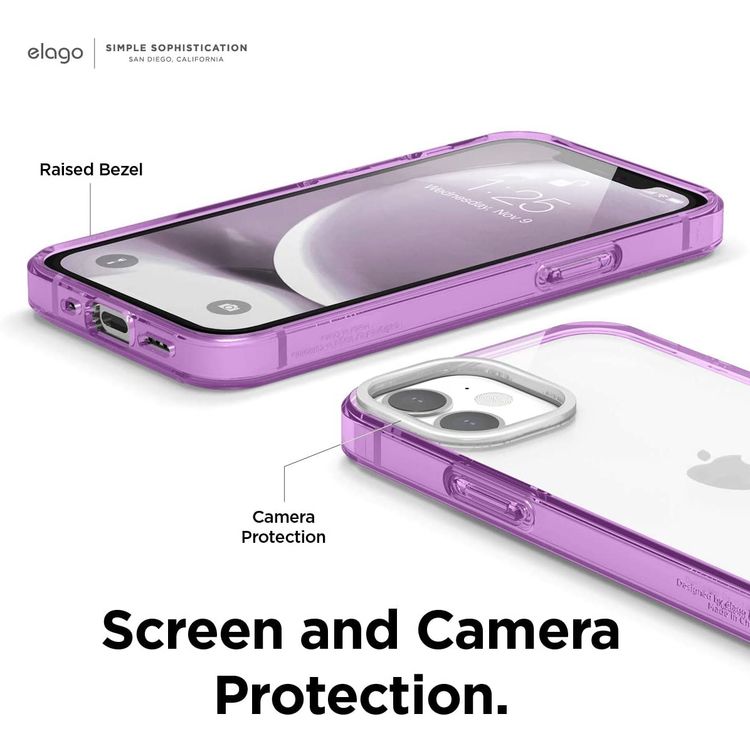 Elago Hybrid Case Compatible for iPhone 12/12 Pro (6.1"), Shock Absorbing Case Suitable Wireless Charging, Screen & Camera Protection - Lavender