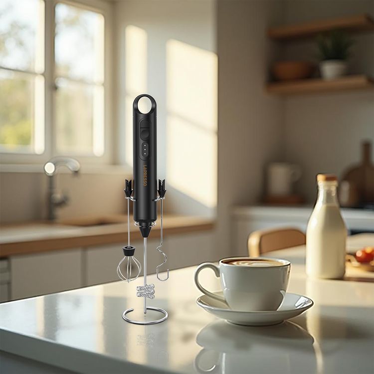 LePresso الخفاقة متعددة الوظائف 3 في 1 مع مضارب قابلة للتبديل، منفذ شحن Type-C، سعة بطارية 1500 مللي أمبير، سرعة محرك 6500 دورة في الدقيقة، 3 مستويات للسرعة - أسود