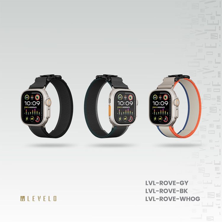 Levelo Rove Nylon Watch Strap with Magnetic Buckle, Compatible with 49/46mm Smartwatches & Apple Watch SE, Series 9, 8, 7, 6, 5, Abrasion Resistance, Hypoallergenic Material, Easy Snap-On & Quick Release Mechanism, Water-Resistant, Sweat-Resistant, 24/7 Wearability - White / Orange