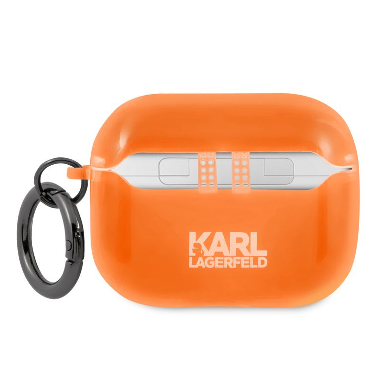 CG MOBILE Karl Lagerfeld TPU Choupette Fluo Case with Ring for Apple Airpods Pro, Scratch & Drop Resistant, Dustproof & Absorbing Protective Silicone Cover Officially Licensed Orange
