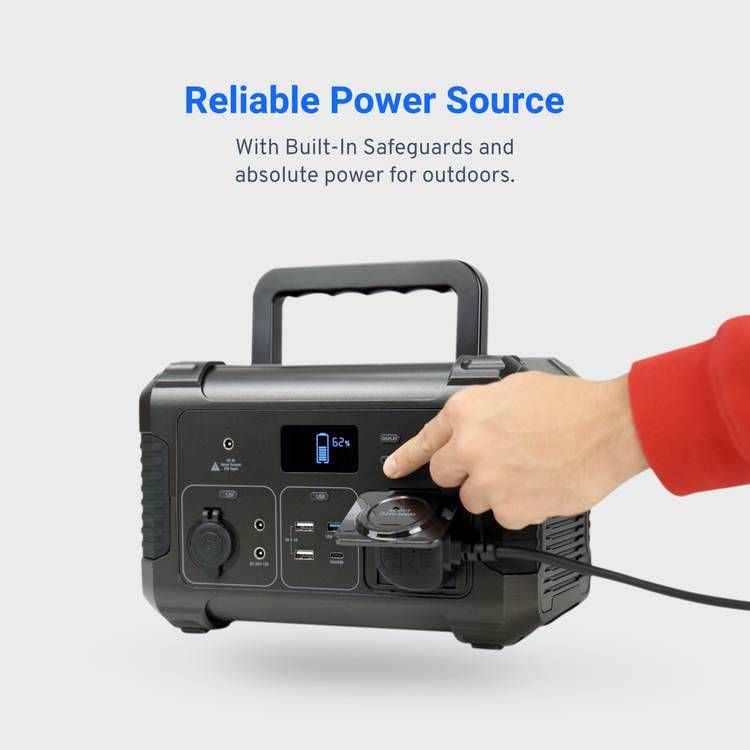 Powerology Portable Power Generator with LCD Information Panel, 140400mAh, 500W, QC 18W, PD 45W, Max Surge 750W, Overload and Overheating Safeguards, Solar Panel - Black