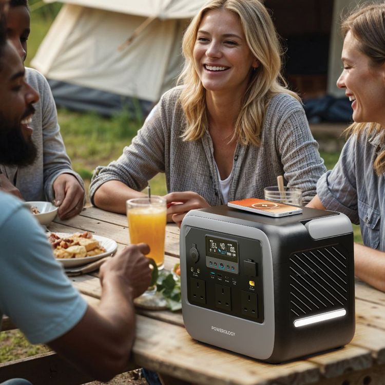 Powerology Pater III Portable Power Station with 1200W Rated Power, 2400W Peak Power, 945Wh Battery Capacity, 230V Voltage, Efficient 350W Max Solar Input, PD 100W Max USB-C Output, 15W Wireless Output, 120W Max Car Port Output, 3x AC Outlets, Power Monitoring Display, Built-in Safeguards - Gray