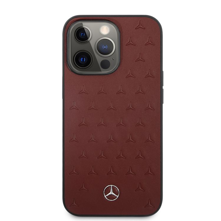 CG MOBILE Mercedes Benz Genuine Leather Hard Case Quilted Stars Pattern Metal Star Logo Compatible for iPhone 13 Pro Max (6.7") Easy Access to All Ports, Anti-Scratch, Shock Absorption Back Cover Suitable with Wireless Charging Officially Licensed