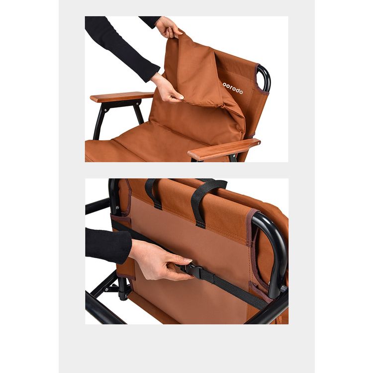 Porodo Lifestyle Camping Foldable Chair with 150kg Load Capacity, Aluminum Frame + 600D Oxford Cloth + Beech Wood Material - Brown
