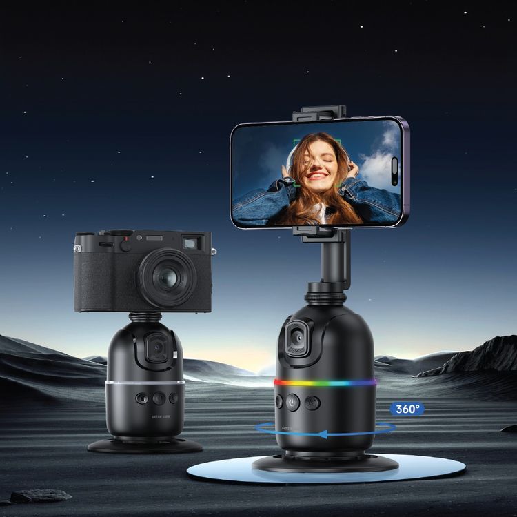 Green Lion Auto Track Gimbal, Multi-Device Support, Face Tracking, Gesture Detection, 3W Power, 1200mAh Battery, 1-4m Range,  6.5-9.5cm Phone Holder, Type-C Charging Port - Black