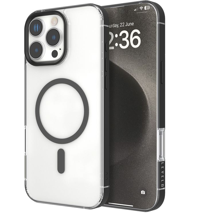 Levelo Claire Magsafe Case with Aluminum Bumper Case for iPhone 16 Pro Max, Hybrid Case, MagSafe Compatibility - Black