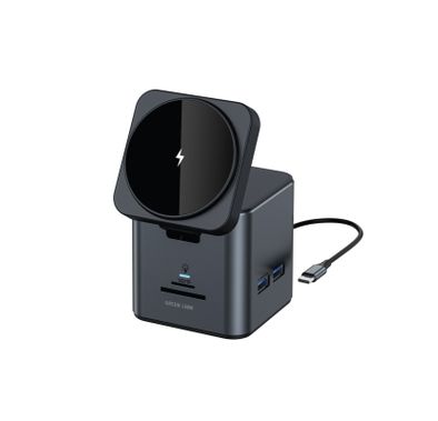 Green Lion 9-in-1 HUB Docking Station with Short Circuit Protection, 3x USB 3.0 Output Ports, Anti-backflow Design, Anti-overload Fuse, Over-heat Protection, 15W Wireless Charging, PD 100W, Type-C Input Port - Black