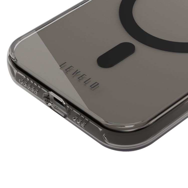 جراب صلب من Levelo Allure PC لهاتف iPhone 15 Pro، زوايا معززة مع واقي هواء، حواف مقاومة للصدمات، شفافية عالية، مضاد للخدش 3H، متوافق مع MagSafe، غلاف من البولي كربونات - شفاف دخاني