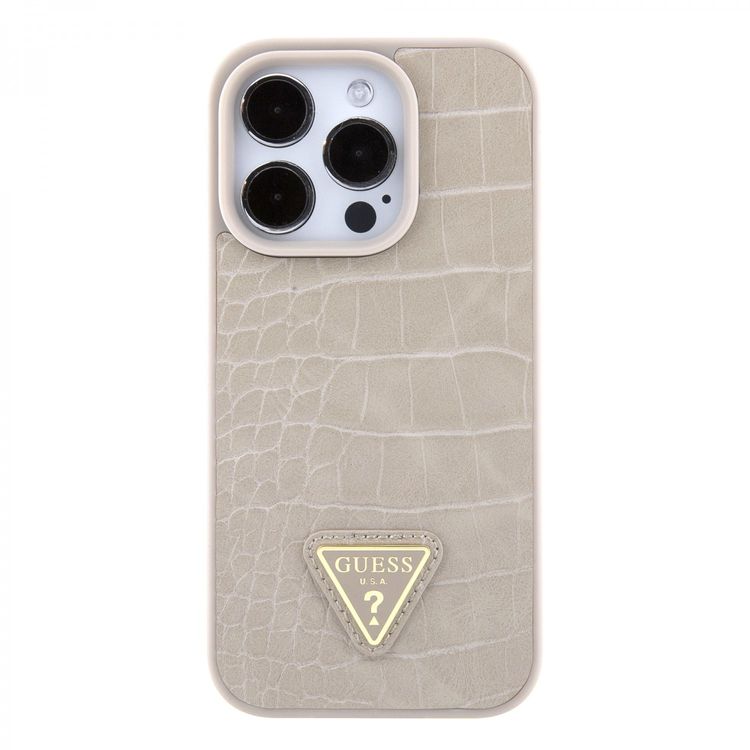 Guess Croco Case with Triangle Logo - Taupe - iPhone 15 Pro