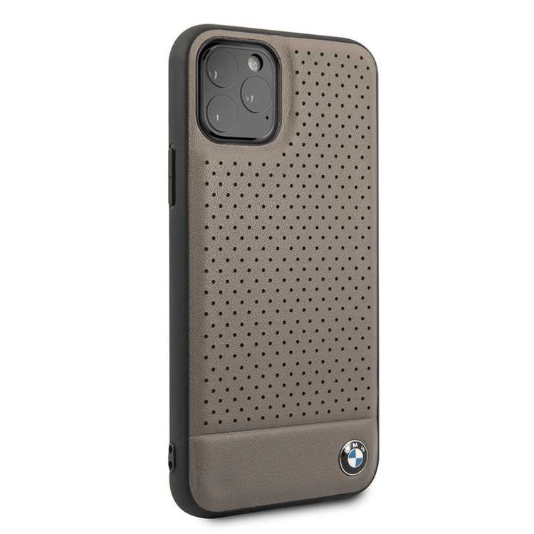 CG MOBILE, BMW Perforated Leather HardCase Compatible with iPhone 11 Pro, Premium Leather, Anti-Scratch, Camera Protection, Easy Access to All Ports - Brown