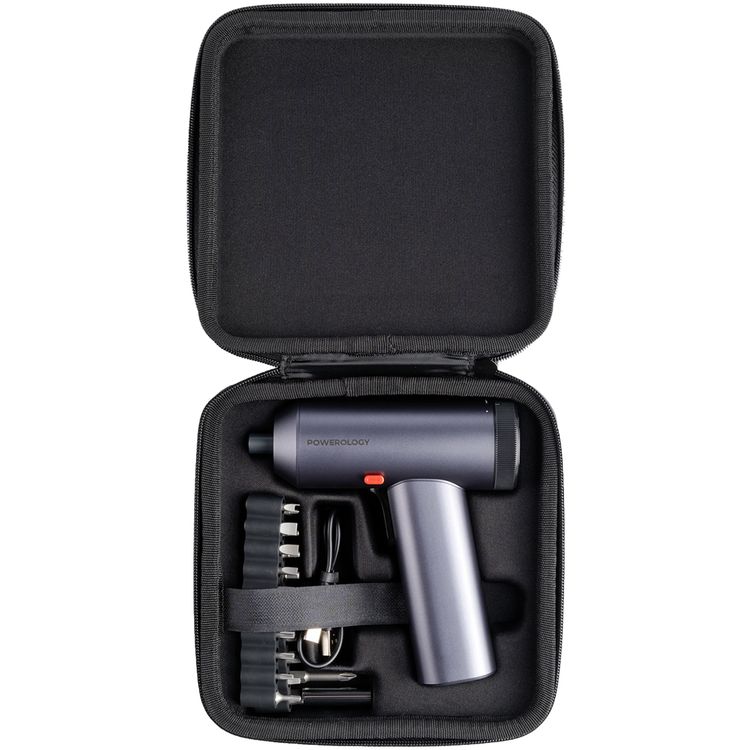 Powerology 30 Bits Electric Screwdriver Gun, 2200mAh, 6 Speed Levels, 220RPM, Charging Port, 2 Hours Working Time, 4 Grid Power Indicator - Space Gray 