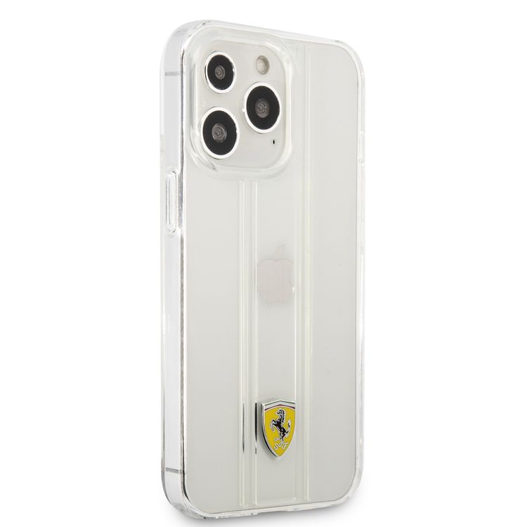 CG MOBILE Ferrari PC/TPU Transparent Hard Case with 3D Line Contrasted Red Line Compatible for iPhone 13 Pro Max (6.7") Anti-Scratch, Easy Access to All Ports, Shock Absorption Protective Back Cover Suitable with Wireless Charging Officially Licensed