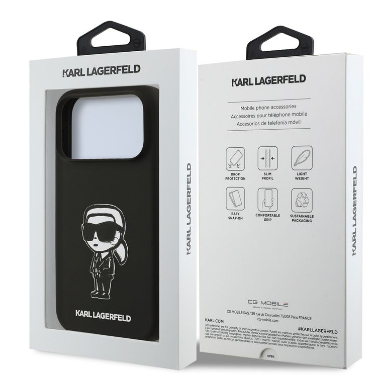 Karl Lagerfeld Liquid Silicone Case with Karl Sketch for iPhone 17 Pro, Comfortable Grip, Sustainable Packaging, Easy Snap-On, Drop Protection, Slim Profile & Lightweight Design - Black