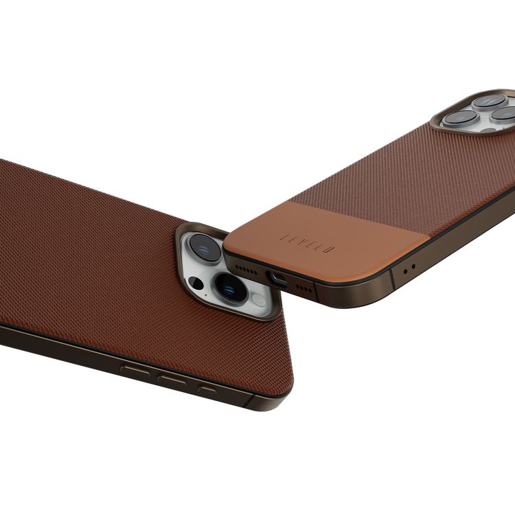 Levelo Cuir Two Tone Leather Case For iPhone 16 Pro Max, Durable, Compact Design, MagSafe Compatible, Hybrid Case, Impact-Resistant Corners , Aluminum Bumper Finish, High Quality Material - Rose Gold Titanium