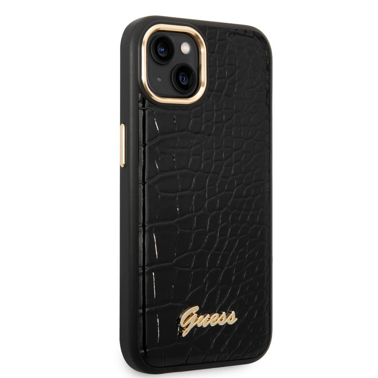 Guess PU Croco Case with Metal Camera Outline, Latest Design iPhone 14 Plus Compatibility - Black